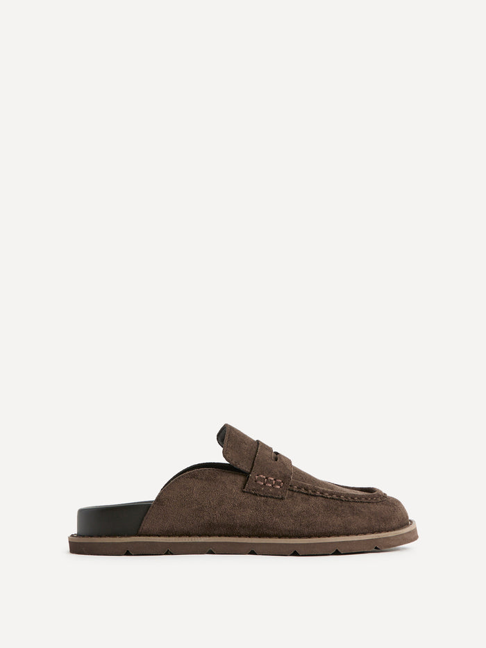 Invested Brown Faux Suede Mule Loafers