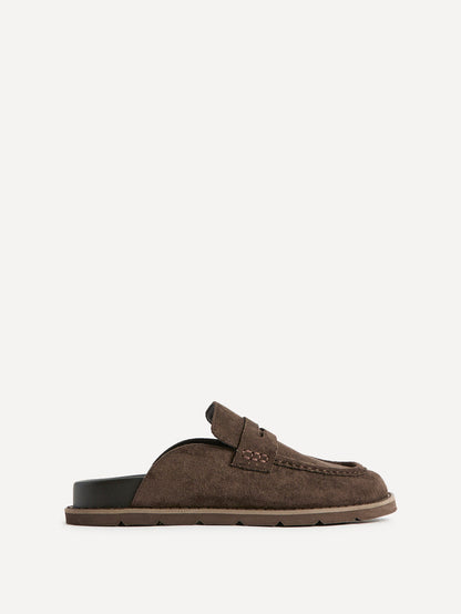 Invested Brown Faux Suede Mule Loafers