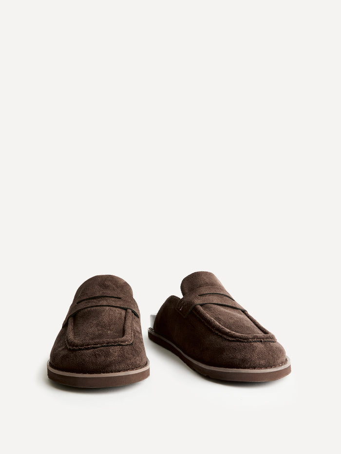 Invested Brown Faux Suede Mule Loafers