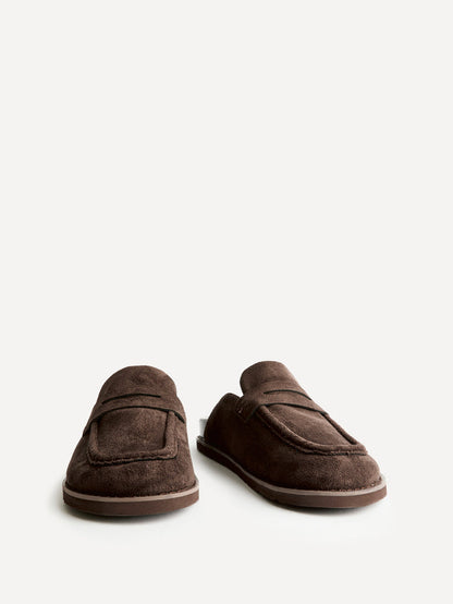 Invested Brown Faux Suede Mule Loafers