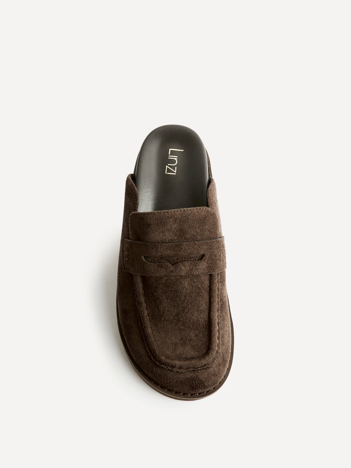 Invested Brown Faux Suede Mule Loafers
