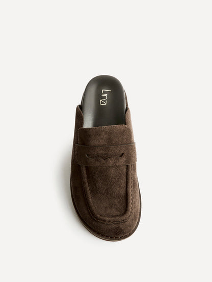 Invested Brown Faux Suede Mule Loafers
