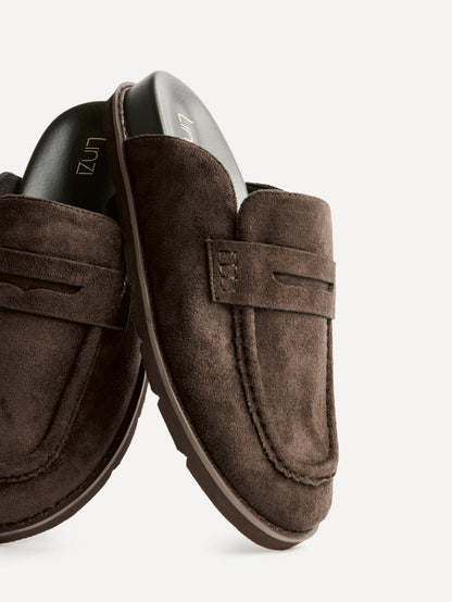 Invested Brown Faux Suede Mule Loafers