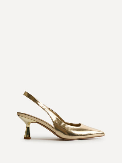 Izzie Wide Fit Gold Court Heels
