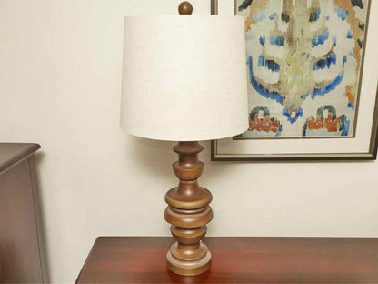 'Kerala Cast Resin Turned Table Lamp With Linen Shade