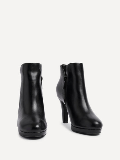 Layara Black Faux Leather Platform Ankle Boots