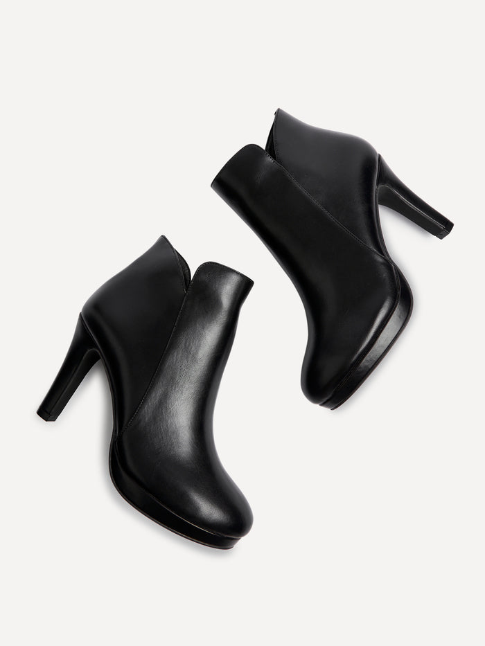 Layara Black Faux Leather Platform Ankle Boots