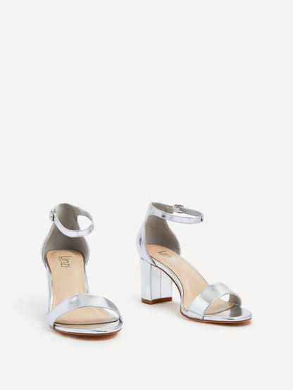 Legacy Wide Fit Silver Faux Leather Block Heels