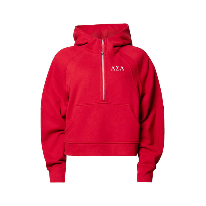 LIMITED EDITION Alpha Sigma Alpha Scuba Oversized Half-Zip Hoodie - True Red
