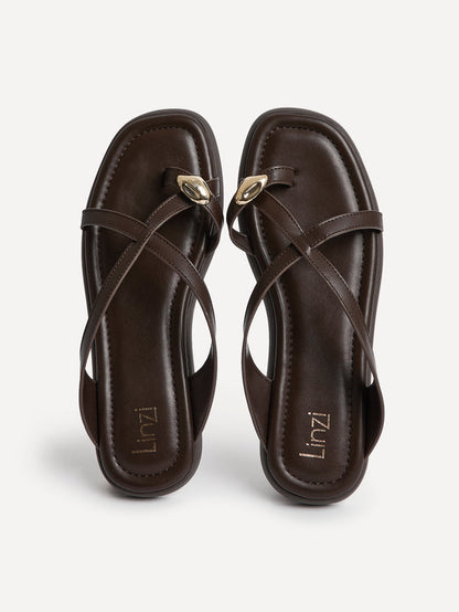 Linea Brown Faux Leather Flat Sandals