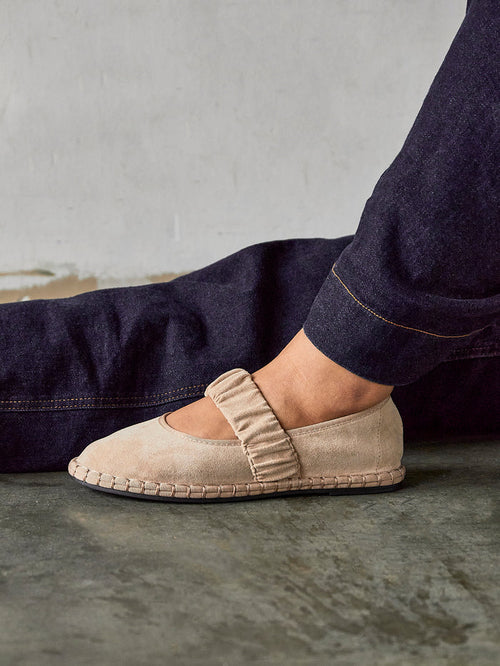 Lorella Beige Faux Suede Mary Jane Pumps