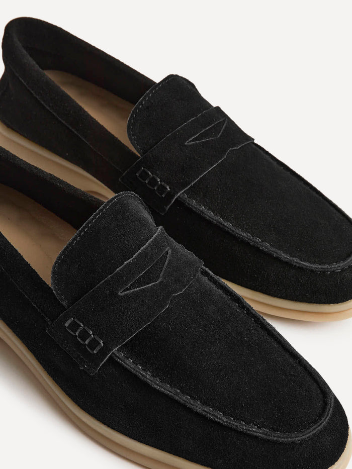 Luciano Mens Black Suede Leather Penny Loafers