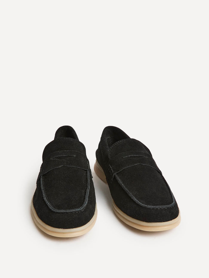 Luciano Mens Black Suede Leather Penny Loafers