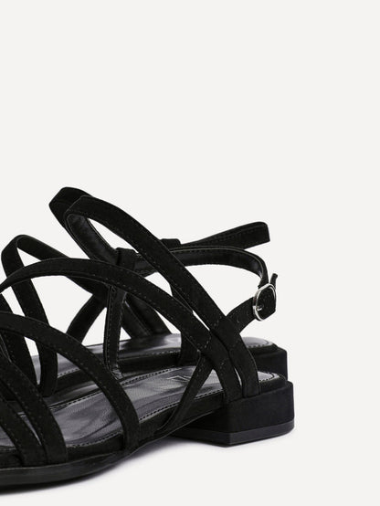 Lucie Black Mini Block Heel Strappy Sandals