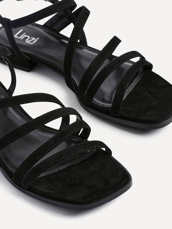 Lucie Black Mini Block Heel Strappy Sandals