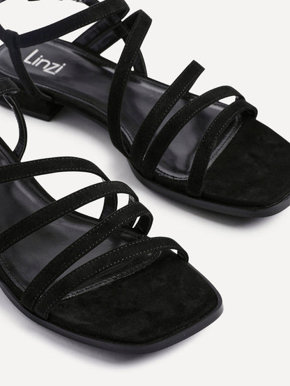 Lucie Black Mini Block Heel Strappy Sandals