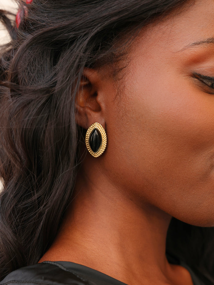 Lyla Black Oval Stud Earrings