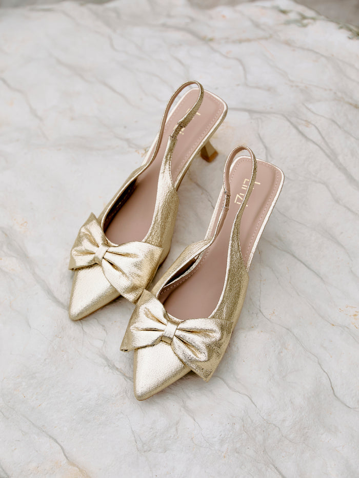 Merlot Gold Bow Court Heels