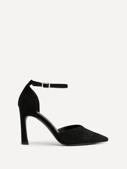 Moira Black Faux Suede V Cut Court Heels