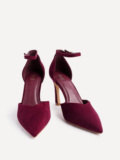 Moira Burgundy Faux Suede V Cut Court Heels