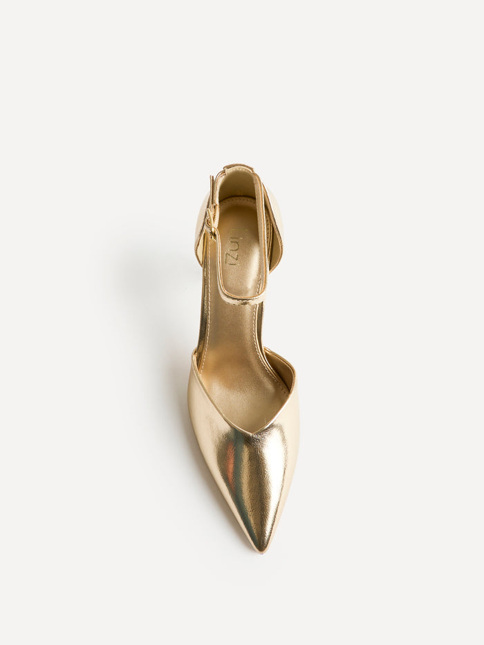 Moira Gold Faux Leather V Cut Court Heels