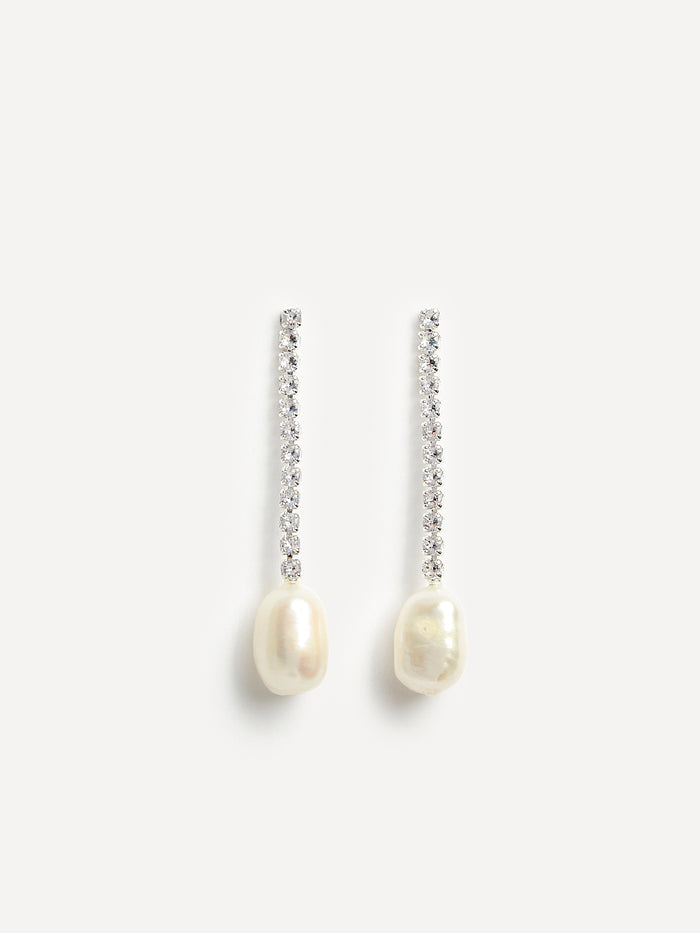 Moonlit Silver Crystal Drop Pearl Earrings