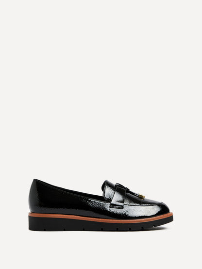 Nancy Black Patent Faux Leather Loafers