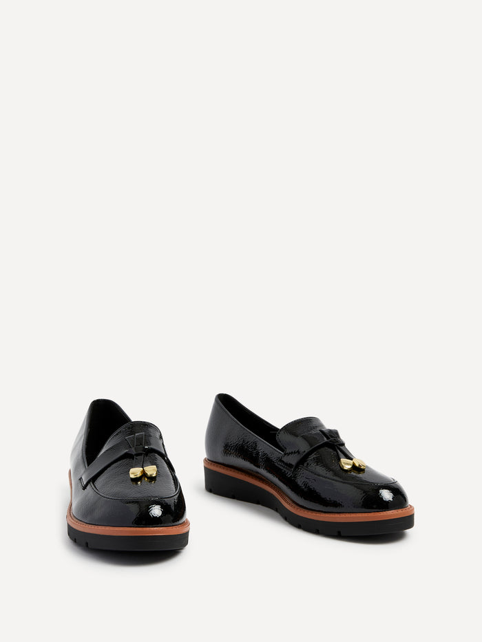Nancy Black Patent Faux Leather Loafers