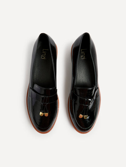 Nancy Black Patent Faux Leather Loafers