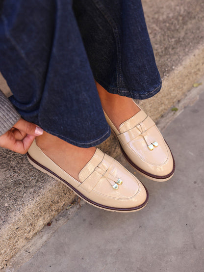 Nancy Mocha Patent Faux Leather Loafers