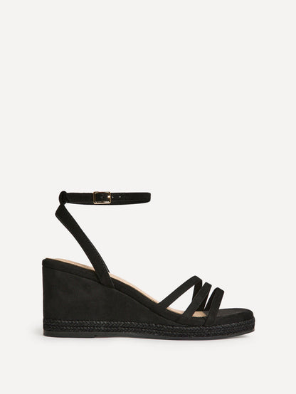 Noma Black Strappy Wedge Sandal