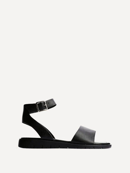 Nora Black Faux Leather Flat Sandals