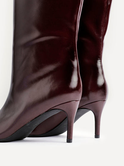 Onyx Burgundy Faux Leather Long Heeled Boots