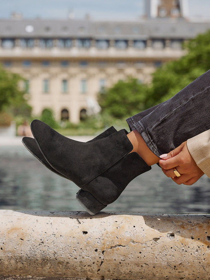 Outline Black Faux Suede Ankle Boots