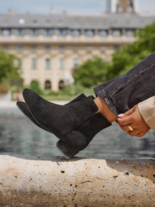 Outline Black Faux Suede Ankle Boots