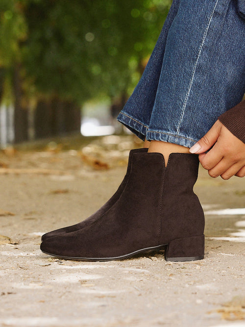 Outline Brown Faux Suede Ankle Boots