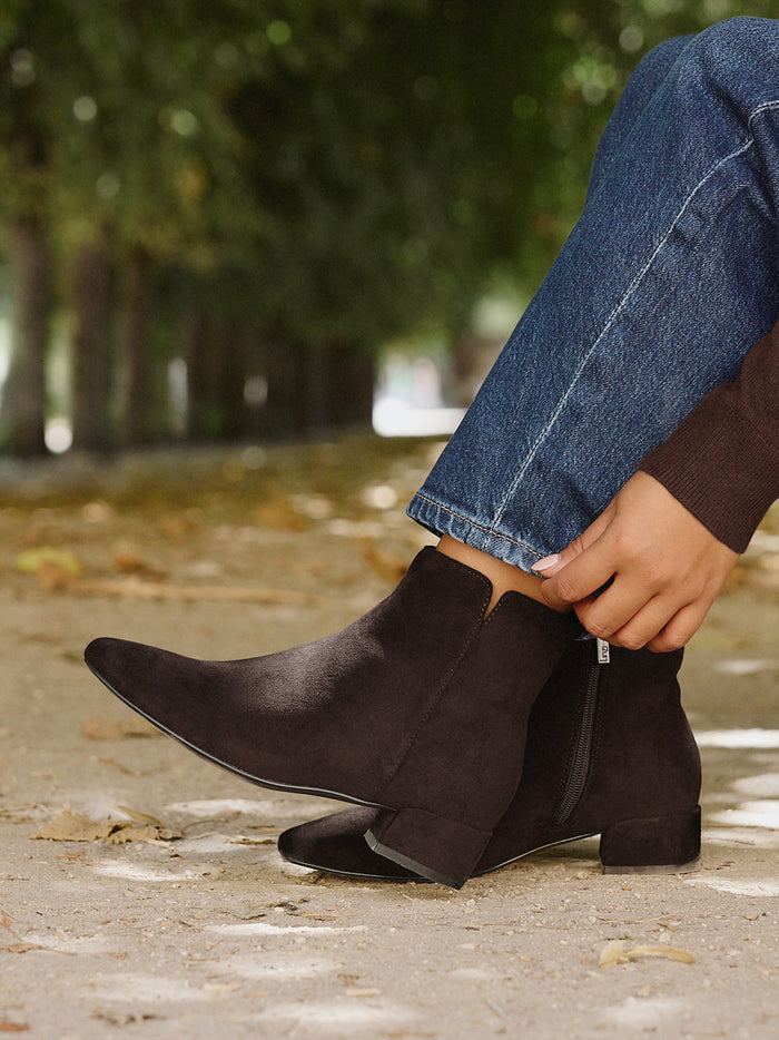 Outline Brown Faux Suede Ankle Boots