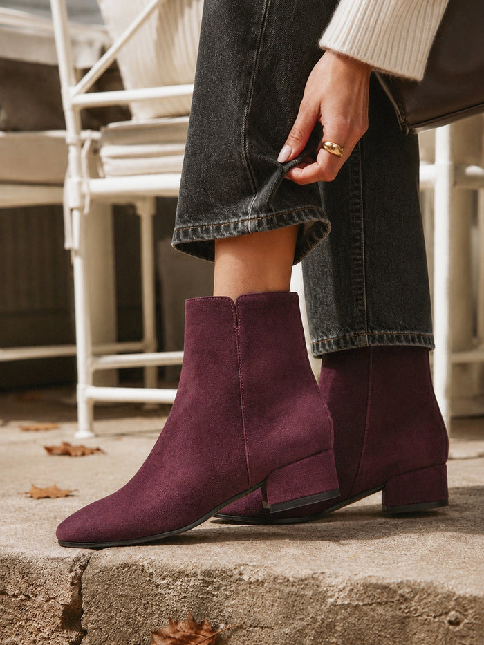 Outline Burgundy Faux Suede Ankle Boots
