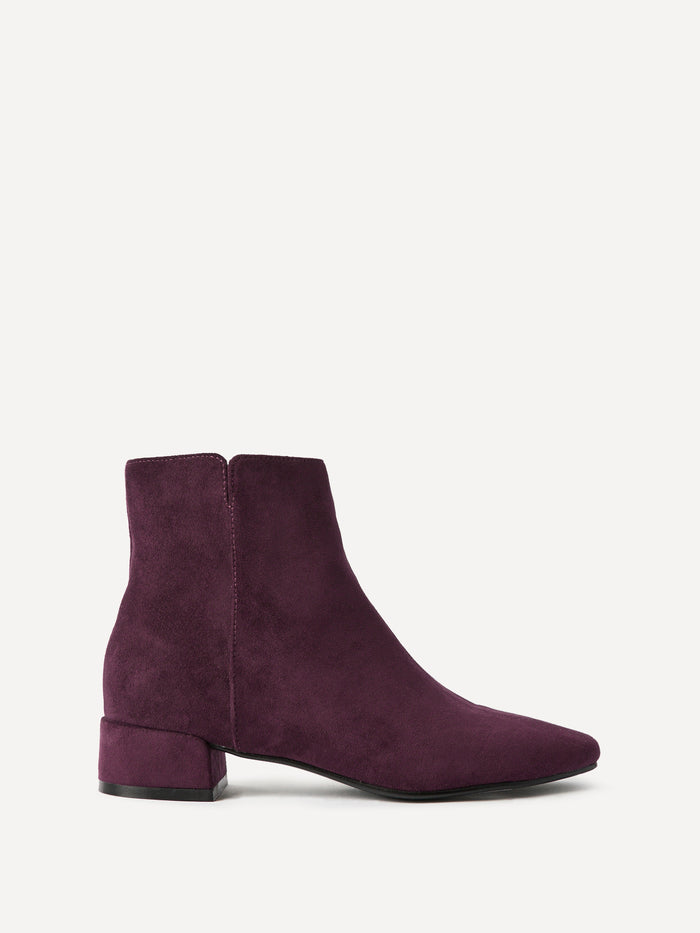 Outline Burgundy Faux Suede Ankle Boots