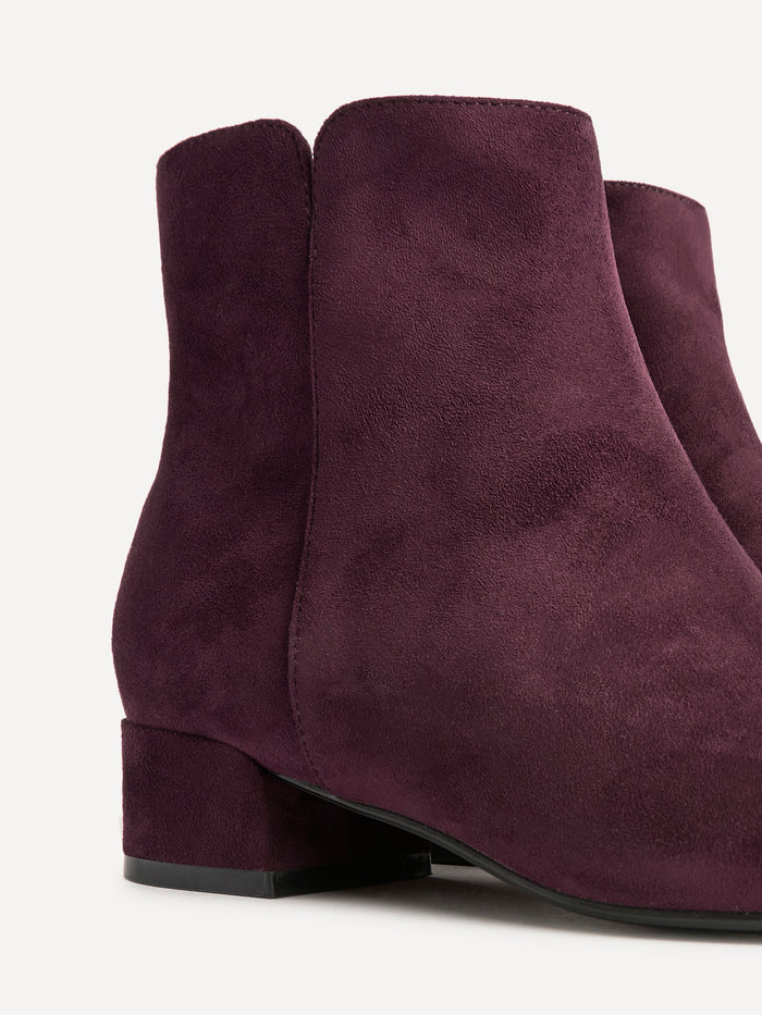 Outline Burgundy Faux Suede Ankle Boots