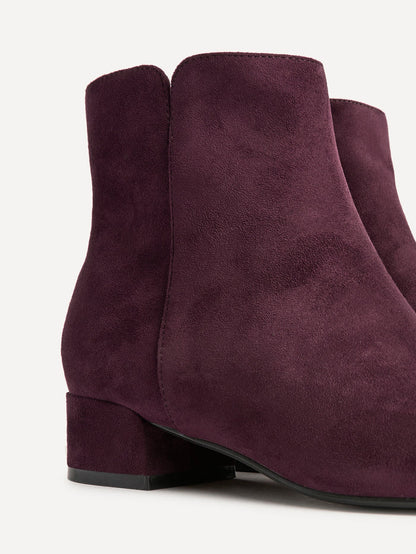 Outline Burgundy Faux Suede Ankle Boots