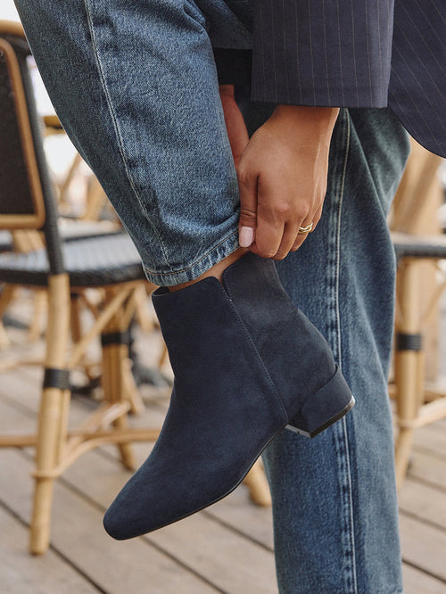 Outline Navy Faux Suede Ankle Boots
