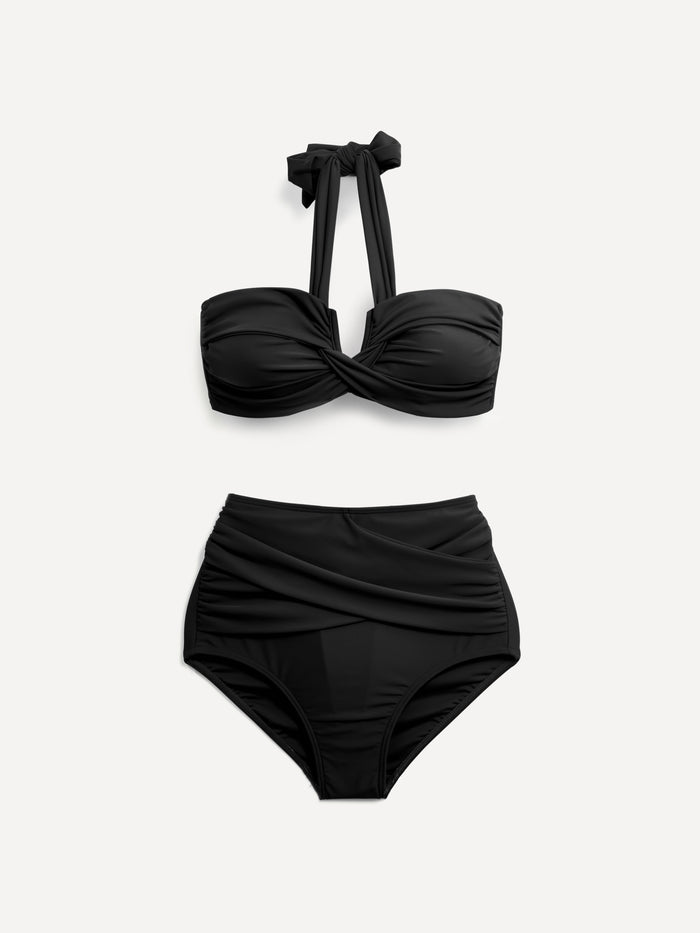 Palma Black Bandeau High Waisted Bikini