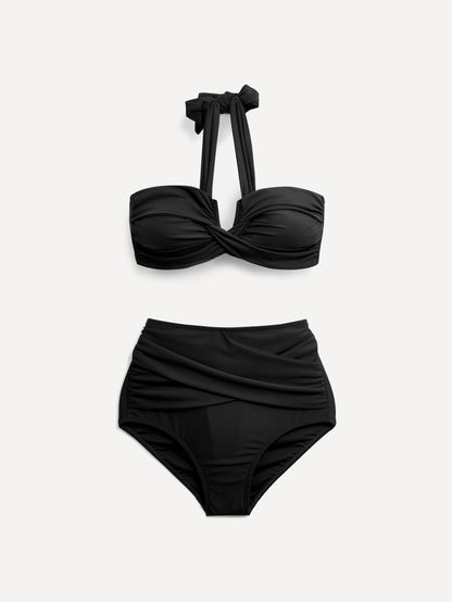 Palma Black Bandeau High Waisted Bikini
