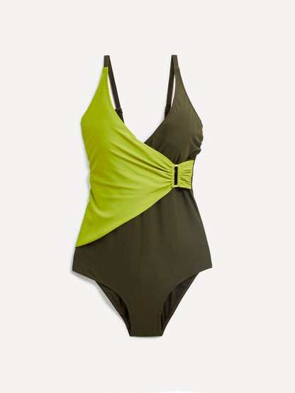 Paloma Linzi Swim Khaki & Lime Wrap Swimsuit