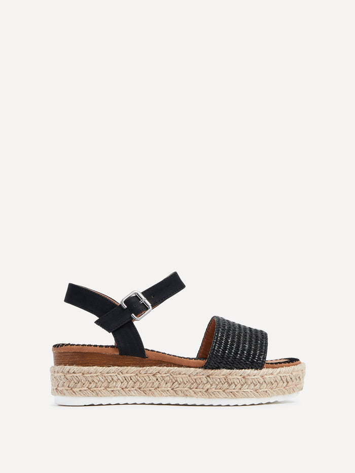 Panama Black Raffia Espadrille Flatform Sandals