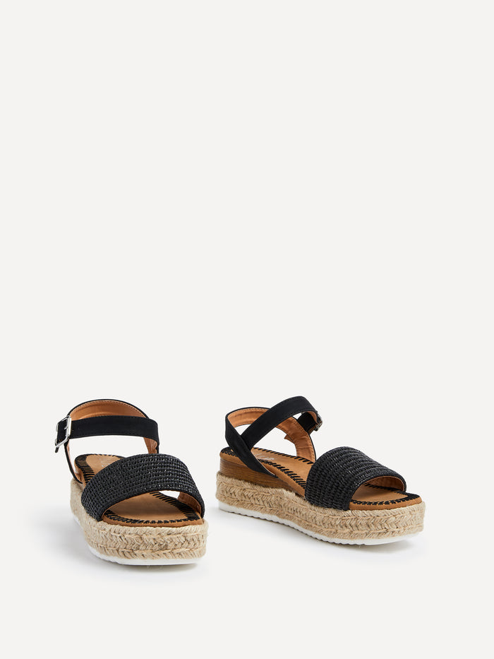 Panama Black Raffia Espadrille Flatform Sandals