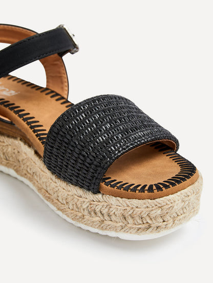 Panama Black Raffia Espadrille Flatform Sandals