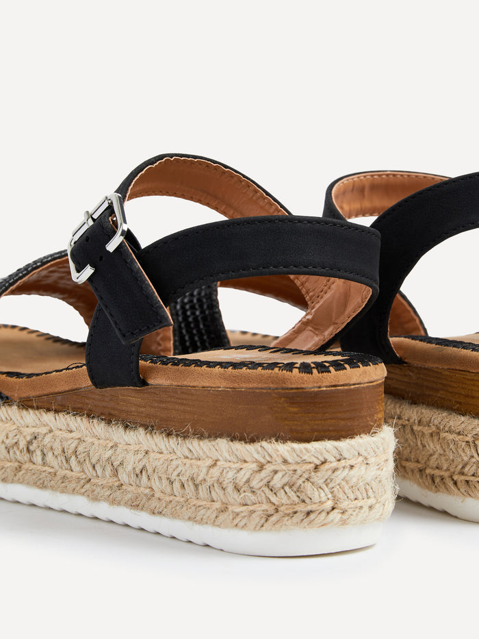 Panama Black Raffia Espadrille Flatform Sandals