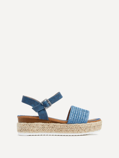Panama Blue Raffia Espadrille Flatform Sandals